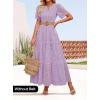 imageZESICA Womens 2025 Summer Short Sleeve Maxi Dress Casual V Neck Hollow Out Eyelet Ruffle Swing A Line Long DressesLight Purple