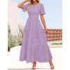 imageZESICA Womens 2025 Summer Short Sleeve Maxi Dress Casual V Neck Hollow Out Eyelet Ruffle Swing A Line Long DressesLight Purple