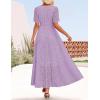 imageZESICA Womens 2025 Summer Short Sleeve Maxi Dress Casual V Neck Hollow Out Eyelet Ruffle Swing A Line Long DressesLight Purple