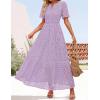 imageZESICA Womens 2025 Summer Short Sleeve Maxi Dress Casual V Neck Hollow Out Eyelet Ruffle Swing A Line Long DressesLight Purple