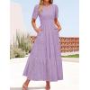 imageZESICA Womens 2025 Summer Short Sleeve Maxi Dress Casual V Neck Hollow Out Eyelet Ruffle Swing A Line Long DressesLight Purple
