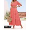 imageZESICA Womens 2025 Summer Short Sleeve Maxi Dress Casual V Neck Hollow Out Eyelet Ruffle Swing A Line Long DressesPeach