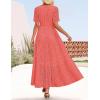 imageZESICA Womens 2025 Summer Short Sleeve Maxi Dress Casual V Neck Hollow Out Eyelet Ruffle Swing A Line Long DressesPeach