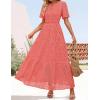 imageZESICA Womens 2025 Summer Short Sleeve Maxi Dress Casual V Neck Hollow Out Eyelet Ruffle Swing A Line Long DressesPeach