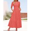 imageZESICA Womens 2025 Summer Short Sleeve Maxi Dress Casual V Neck Hollow Out Eyelet Ruffle Swing A Line Long DressesPeach