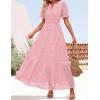 imageZESICA Womens 2025 Summer Short Sleeve Maxi Dress Casual V Neck Hollow Out Eyelet Ruffle Swing A Line Long DressesPink