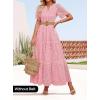 imageZESICA Womens 2025 Summer Short Sleeve Maxi Dress Casual V Neck Hollow Out Eyelet Ruffle Swing A Line Long DressesPink
