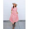 imageZESICA Womens 2025 Summer Short Sleeve Maxi Dress Casual V Neck Hollow Out Eyelet Ruffle Swing A Line Long DressesPink