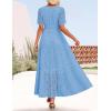 imageZESICA Womens 2025 Summer Short Sleeve Maxi Dress Casual V Neck Hollow Out Eyelet Ruffle Swing A Line Long DressesSky