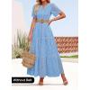 imageZESICA Womens 2025 Summer Short Sleeve Maxi Dress Casual V Neck Hollow Out Eyelet Ruffle Swing A Line Long DressesSky