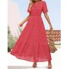 imageZESICA Womens 2025 Summer Short Sleeve Maxi Dress Casual V Neck Hollow Out Eyelet Ruffle Swing A Line Long DressesWatermelon
