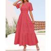 imageZESICA Womens 2025 Summer Short Sleeve Maxi Dress Casual V Neck Hollow Out Eyelet Ruffle Swing A Line Long DressesWatermelon
