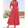imageZESICA Womens 2025 Summer Short Sleeve Maxi Dress Casual V Neck Hollow Out Eyelet Ruffle Swing A Line Long DressesWatermelon