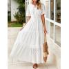 imageZESICA Womens 2025 Summer Short Sleeve Maxi Dress Casual V Neck Hollow Out Eyelet Ruffle Swing A Line Long DressesWhite