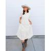 imageZESICA Womens 2025 Summer Short Sleeve Maxi Dress Casual V Neck Hollow Out Eyelet Ruffle Swing A Line Long DressesWhite