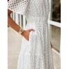 imageZESICA Womens 2025 Summer Short Sleeve Maxi Dress Casual V Neck Hollow Out Eyelet Ruffle Swing A Line Long DressesWhite