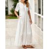 imageZESICA Womens 2025 Summer Short Sleeve Maxi Dress Casual V Neck Hollow Out Eyelet Ruffle Swing A Line Long DressesWhite