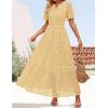 imageZESICA Womens 2025 Summer Short Sleeve Maxi Dress Casual V Neck Hollow Out Eyelet Ruffle Swing A Line Long DressesYellow