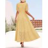 imageZESICA Womens 2025 Summer Short Sleeve Maxi Dress Casual V Neck Hollow Out Eyelet Ruffle Swing A Line Long DressesYellow