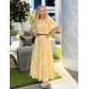 imageZESICA Womens 2025 Summer Short Sleeve Maxi Dress Casual V Neck Hollow Out Eyelet Ruffle Swing A Line Long DressesYellow