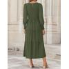 imageZESICA Womens Casual Long Sleeve Crew Neck High Waist Smocked Flowy Tiered Midi DressArmygreen