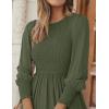 imageZESICA Womens Casual Long Sleeve Crew Neck High Waist Smocked Flowy Tiered Midi DressArmygreen