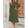 imageZESICA Womens Casual Long Sleeve Crew Neck High Waist Smocked Flowy Tiered Midi DressArmygreen