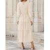 imageZESICA Womens Casual Long Sleeve Crew Neck High Waist Smocked Flowy Tiered Midi DressBeige