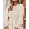 imageZESICA Womens Casual Long Sleeve Crew Neck High Waist Smocked Flowy Tiered Midi DressBeige