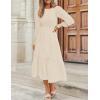 imageZESICA Womens Casual Long Sleeve Crew Neck High Waist Smocked Flowy Tiered Midi DressBeige