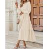 imageZESICA Womens Casual Long Sleeve Crew Neck High Waist Smocked Flowy Tiered Midi DressBeige