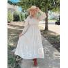 imageZESICA Womens Casual Long Sleeve Crew Neck High Waist Smocked Flowy Tiered Midi DressBeige