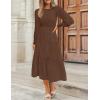 imageZESICA Womens Casual Long Sleeve Crew Neck High Waist Smocked Flowy Tiered Midi DressCoffee