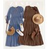 imageZESICA Womens Casual Long Sleeve Crew Neck High Waist Smocked Flowy Tiered Midi DressCoffee