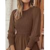 imageZESICA Womens Casual Long Sleeve Crew Neck High Waist Smocked Flowy Tiered Midi DressCoffee