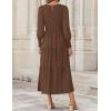 imageZESICA Womens Casual Long Sleeve Crew Neck High Waist Smocked Flowy Tiered Midi DressCoffee