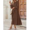 imageZESICA Womens Casual Long Sleeve Crew Neck High Waist Smocked Flowy Tiered Midi DressCoffee