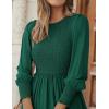 imageZESICA Womens Casual Long Sleeve Crew Neck High Waist Smocked Flowy Tiered Midi DressDarkgreen