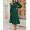 imageZESICA Womens Casual Long Sleeve Crew Neck High Waist Smocked Flowy Tiered Midi DressDarkgreen