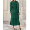 imageZESICA Womens Casual Long Sleeve Crew Neck High Waist Smocked Flowy Tiered Midi DressDarkgreen