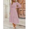 imageZESICA Womens Casual Long Sleeve Crew Neck High Waist Smocked Flowy Tiered Midi DressDarkpink