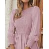 imageZESICA Womens Casual Long Sleeve Crew Neck High Waist Smocked Flowy Tiered Midi DressDarkpink