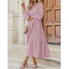 imageZESICA Womens Casual Long Sleeve Crew Neck High Waist Smocked Flowy Tiered Midi DressDarkpink
