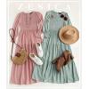 imageZESICA Womens Casual Long Sleeve Crew Neck High Waist Smocked Flowy Tiered Midi DressDarkpink