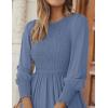 imageZESICA Womens Casual Long Sleeve Crew Neck High Waist Smocked Flowy Tiered Midi DressDustyblue