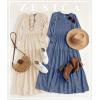 imageZESICA Womens Casual Long Sleeve Crew Neck High Waist Smocked Flowy Tiered Midi DressDustyblue