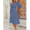 imageZESICA Womens Casual Long Sleeve Crew Neck High Waist Smocked Flowy Tiered Midi DressDustyblue