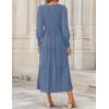 imageZESICA Womens Casual Long Sleeve Crew Neck High Waist Smocked Flowy Tiered Midi DressDustyblue