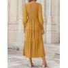 imageZESICA Womens Casual Long Sleeve Crew Neck High Waist Smocked Flowy Tiered Midi DressGinger