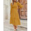 imageZESICA Womens Casual Long Sleeve Crew Neck High Waist Smocked Flowy Tiered Midi DressGinger